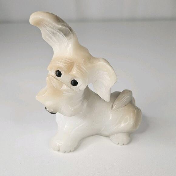Vintage Alabaster Stone Dog Scottish Terrier Mid-century Signed 3.5" - Picture 1 of 8